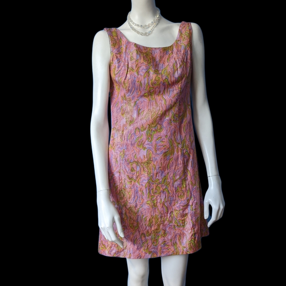 Vintage Pink & Olive Swirl Shift Dress